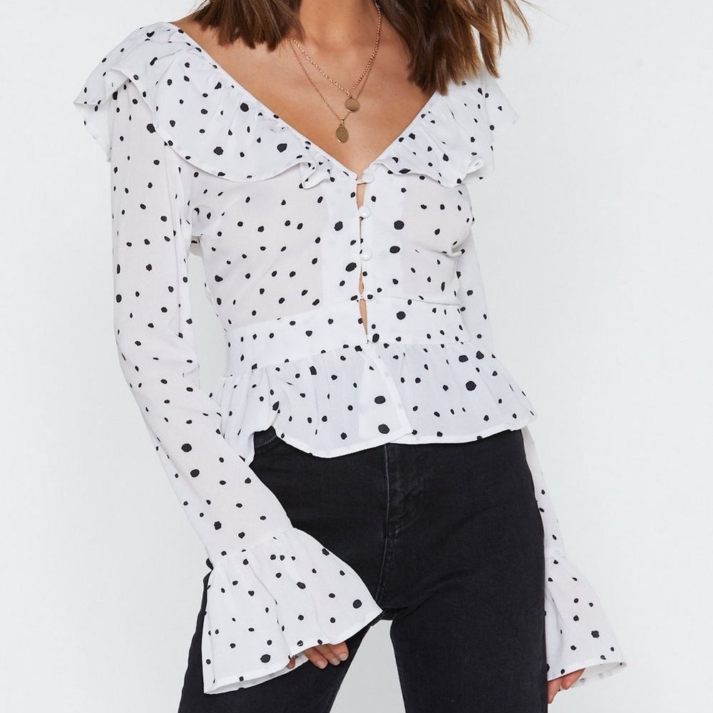 DO NOT OFFER Nasty Gal Spot Ruffle Button Blouse